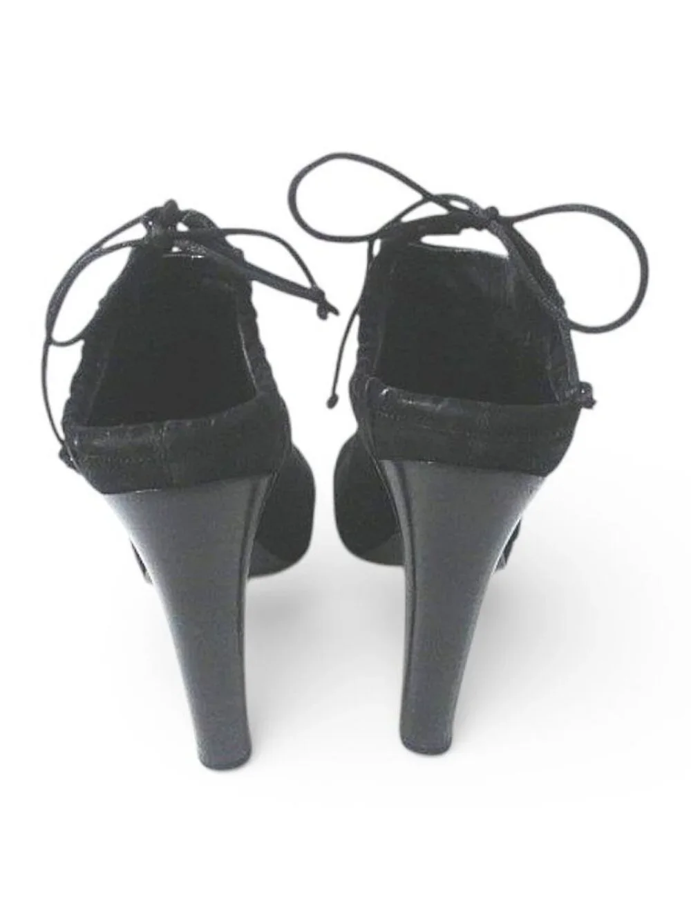 Gucci Booties High Heels Gathered Ribbon 37.5 Black Suede - Picture 3 of 9